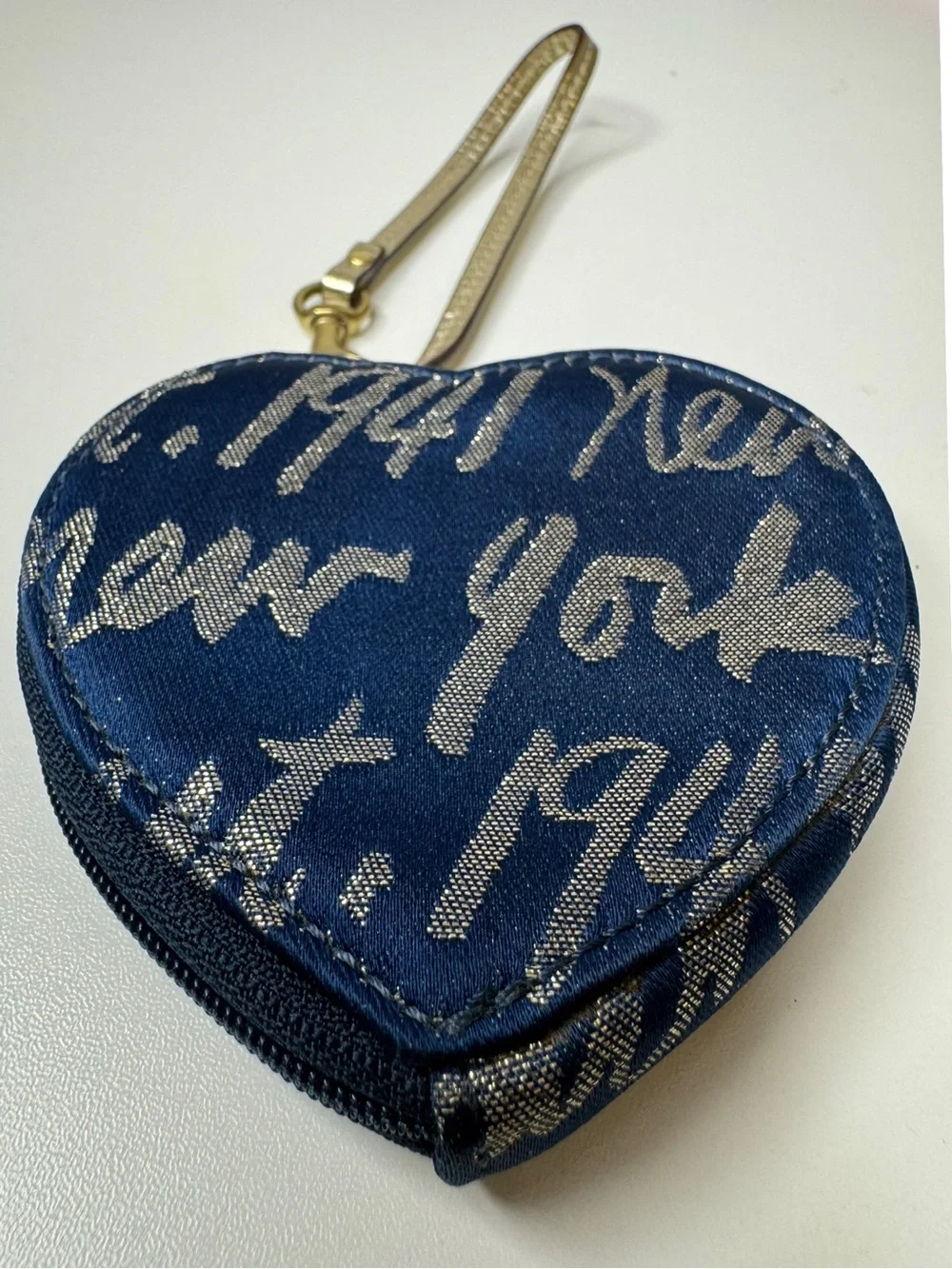 Coach Y2K Script Heart Navy And Gold Story Patch Heart Coin Bag Keychain Charm